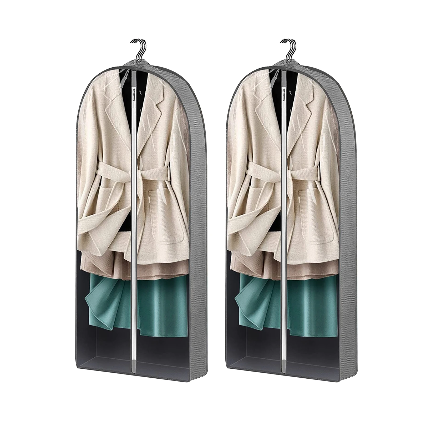 2pcs Hanging Clothes Protector Storage Coat Garment Bags Full Closed Wardrobe Suit Breathable With Zip Closet Travel Dust Proof