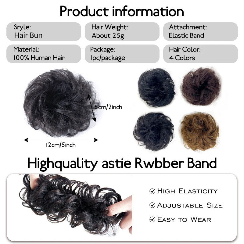 100% Human Hair Large Bun Messy Updo Hair Piece Chignon Extensions Women Elastic Hairpiece Tousled Updo Chignons for Daily Use