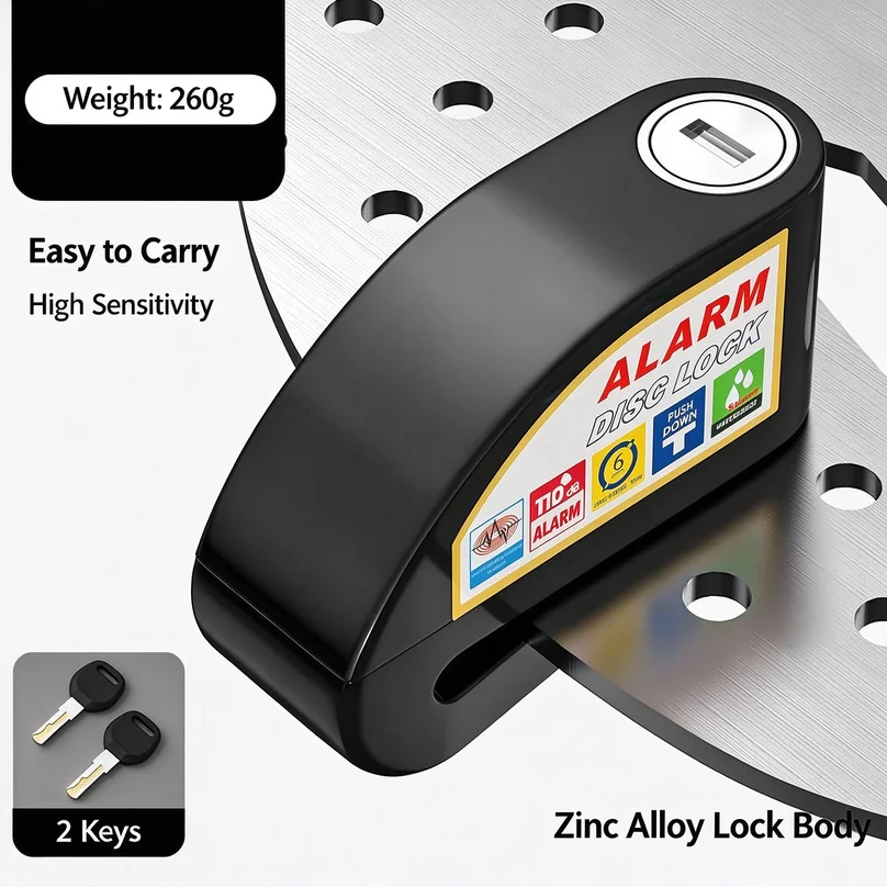 Motorcycle Bicycle Lock Alarm Safety Protection Padlock Disc Aluminum Alloy Anti-Theft Reminder Rope Lock Bag Motorcycle Accesso
