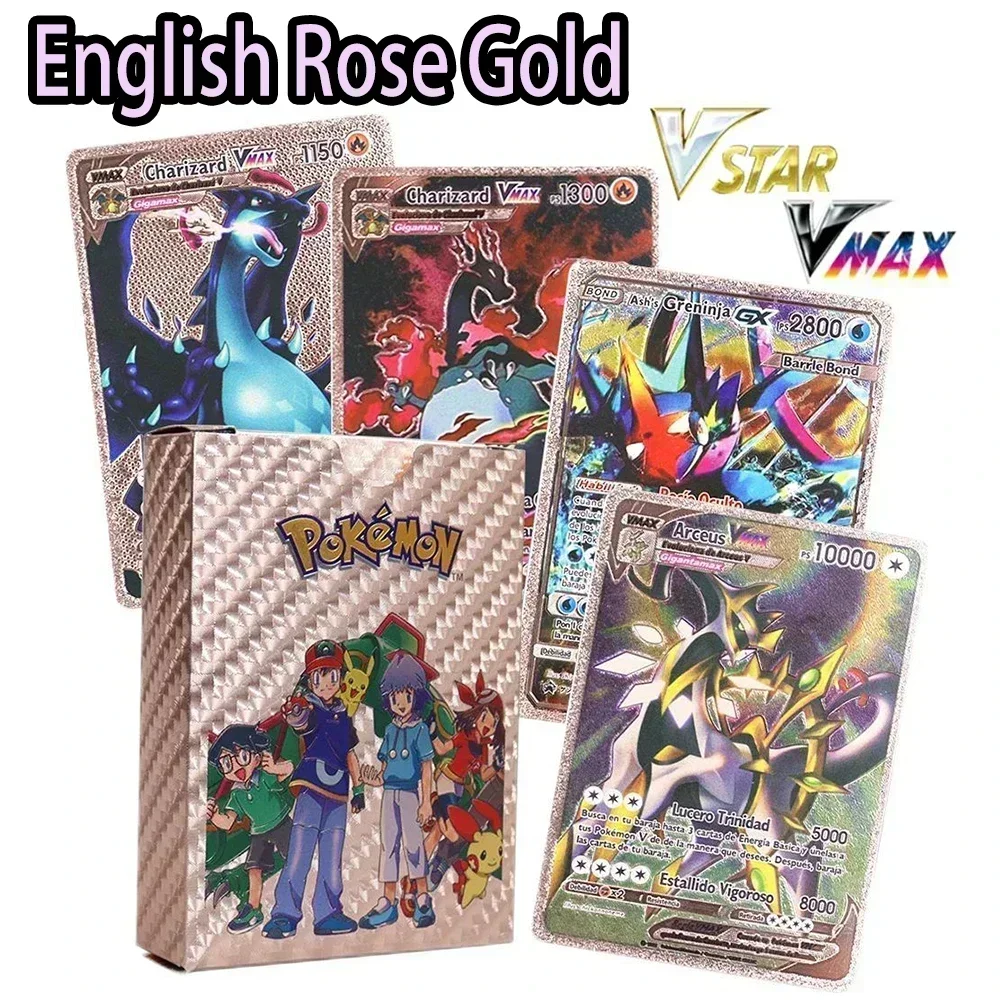 55/165pcs cartas pokemon francaise español Gold Card Spanish English Foil Gold silve Cards Metalicas Charizard Vmax Gx Game Card