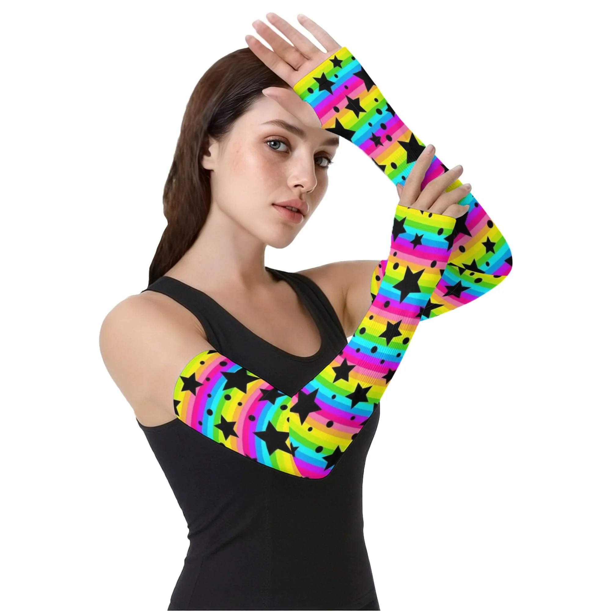 Neon Starry Sky Sunscreen Sleeves Unisex Breathable Non-slip Comfortable Cooling Arm Sleeves Cycling Gardening Protective Cover