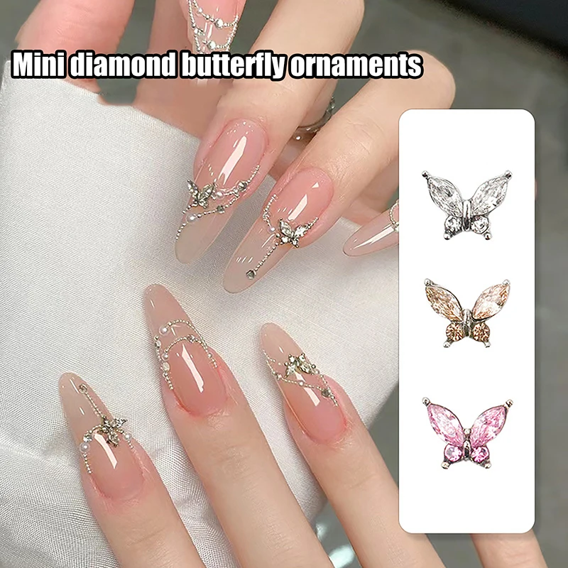 3D Mini Cristal Borboleta Nail Art Encantos, Jóias de Luxo Acessórios, Liga Strass, Unhas Decoração Suprimentos, 4x6mm, 10Pcs