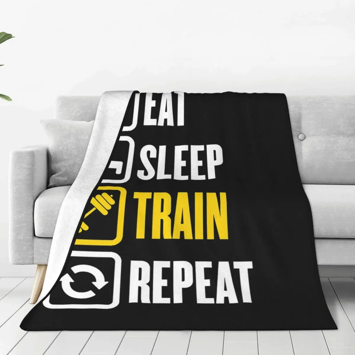 Eat Sleep Train Repeat Gym Motivational Quote Blanket Flannel Throw Blanket Cover for Bed Living room Picnic Travel Home Couch