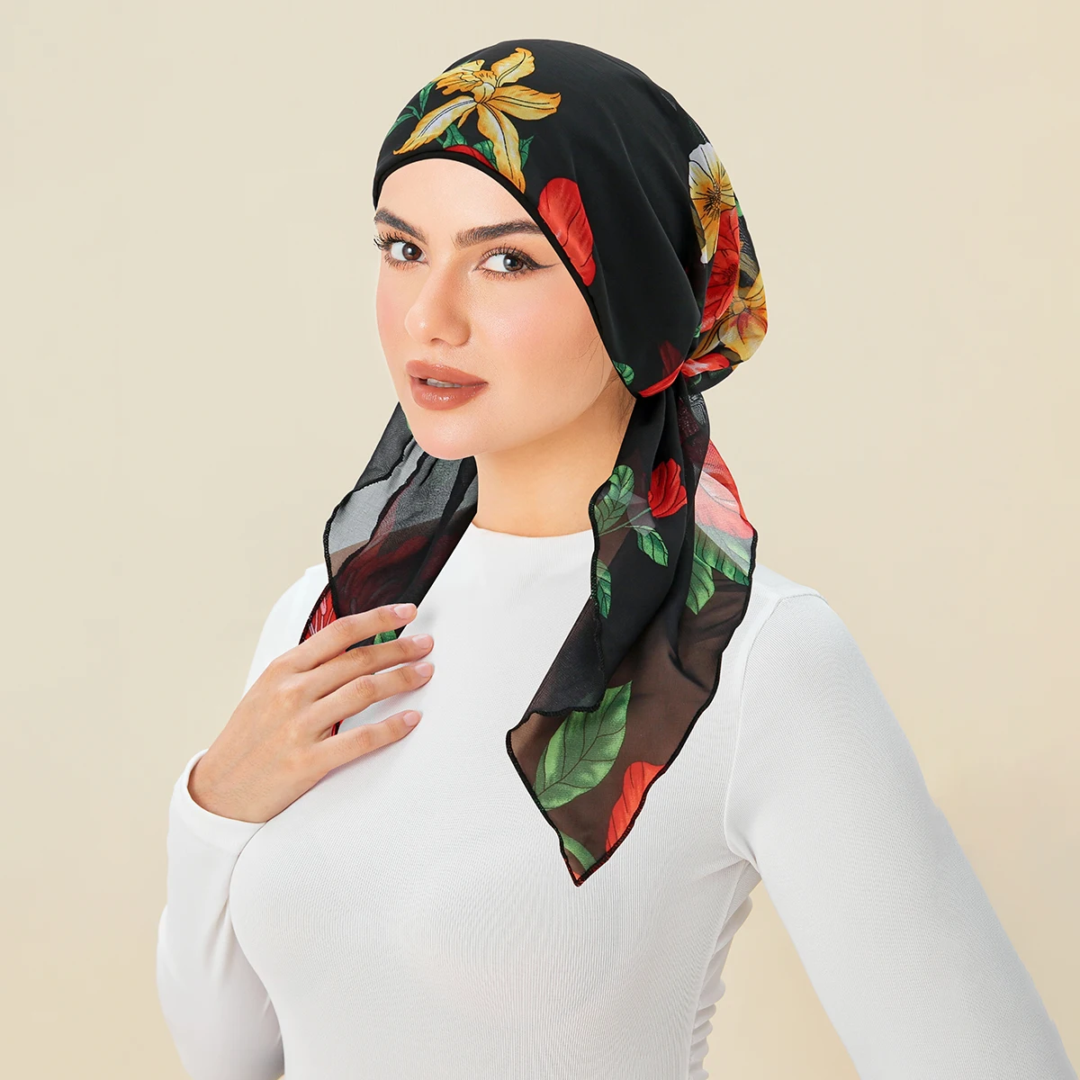 New Muslim Fashion Print Hijab Turban Hats Long Tail Head Wraps Soft Strech Hijab Hats Breathable Chemo Cap For Women Girls