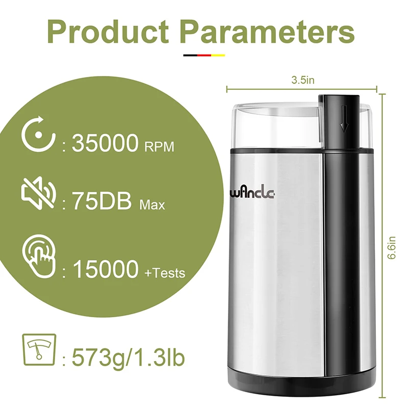 Wancle Electric Coffee Grinder Portable Nuts Grains Spices Beans Grinder Multifunctional Home Use Coffee Bean Grinding Machine