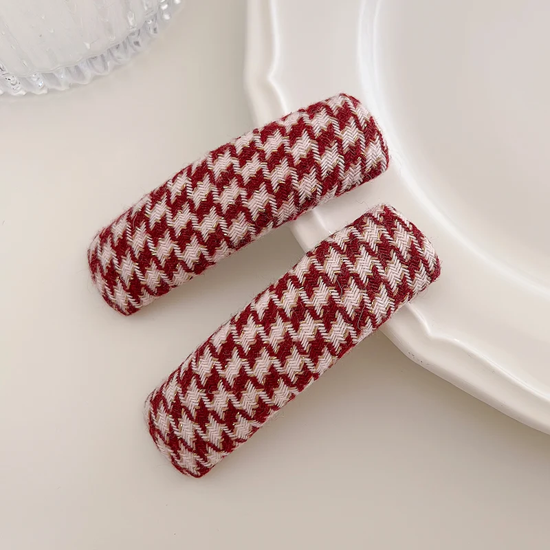 Christmas and New Year Red - Colored BB Clips for Women Houndstooth Velvet - Edged Clips Sponge - Thickened Hairpins Bang Clips