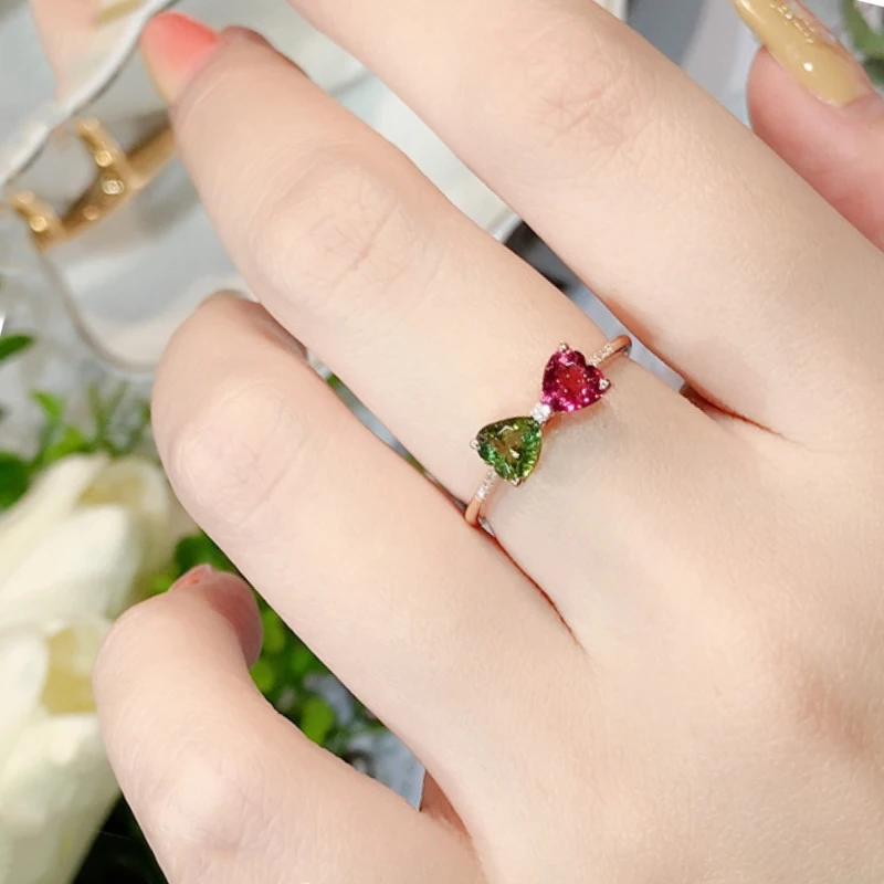 

Candy Crystal Rings for Women Adjustable Opening Silver Inlaid Green Red Stitching Bow Fashion Exquisite Party Banquet Jewelry