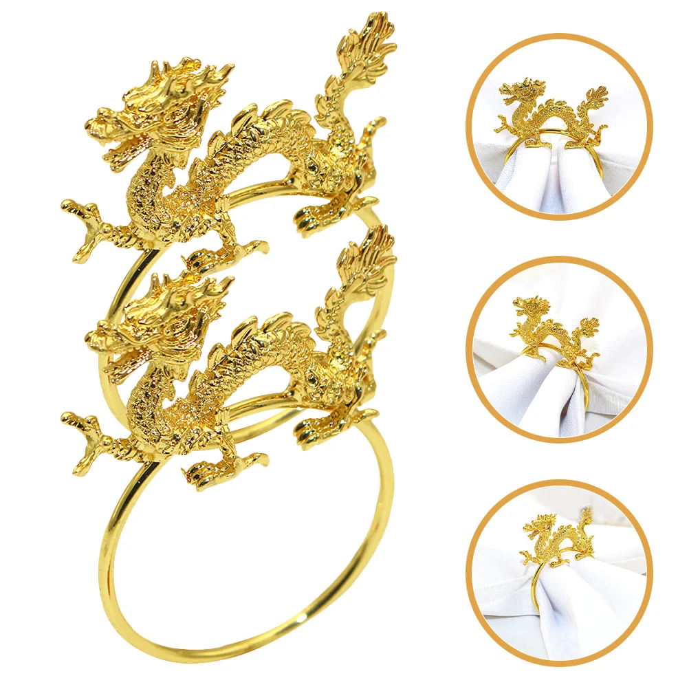 

6 Pcs Dragon Metal Napkin Set Elegant Table Decor for Chinese New Year Celebrations Banquet Everyday Dining Reusable Sturdy
