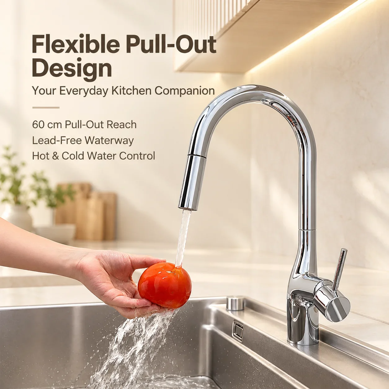 Pull Down Kitchen Faucet with 2 Water Modes Stream/Spray Single Handle Brass Sink Faucet 360° Swivel Hot Cold Mixer Tap Chrome