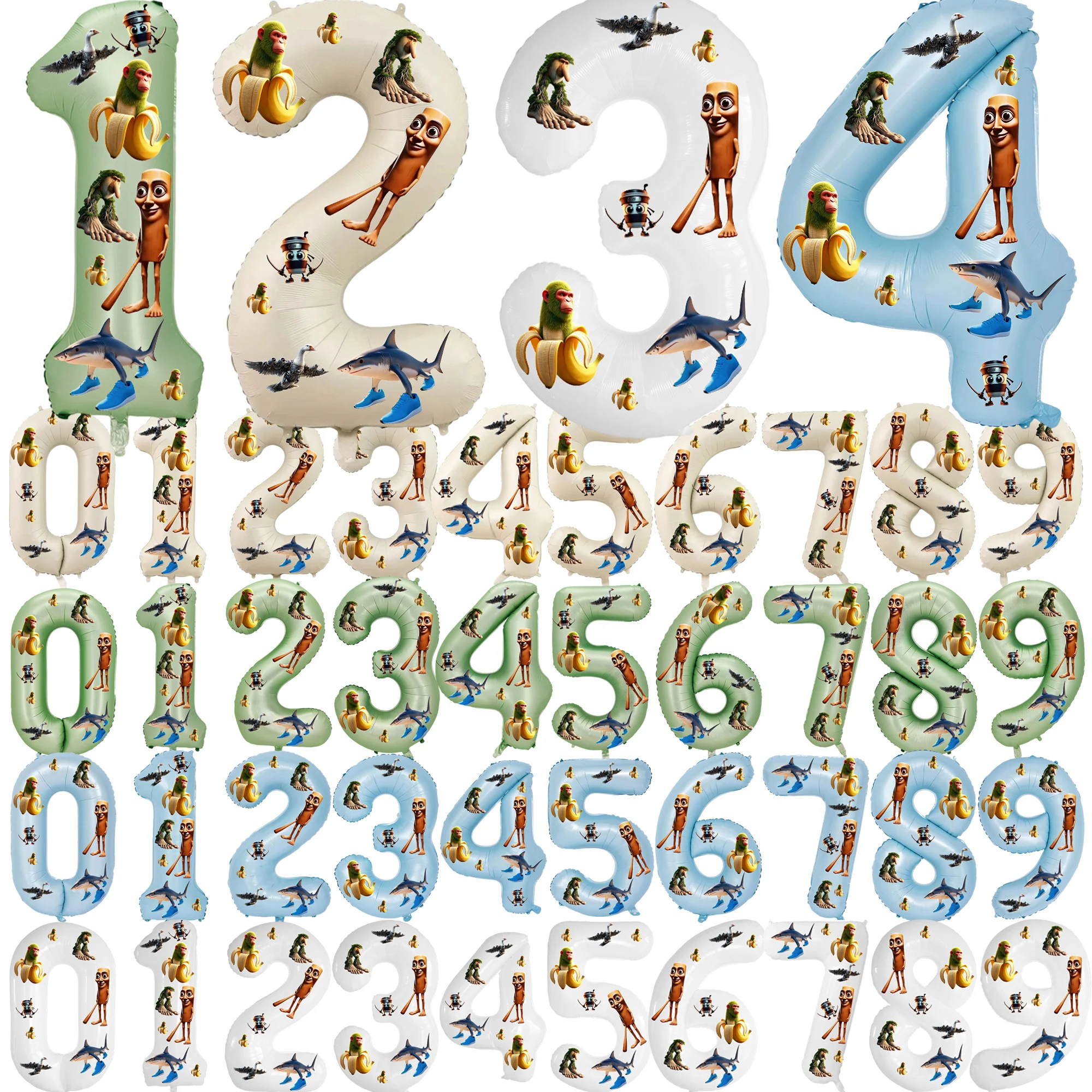 Italian Brainrot Theme,32inch Number Balloons with Italian Brainrot Stickers,Birthday Decor, Halloween Easter Christmas