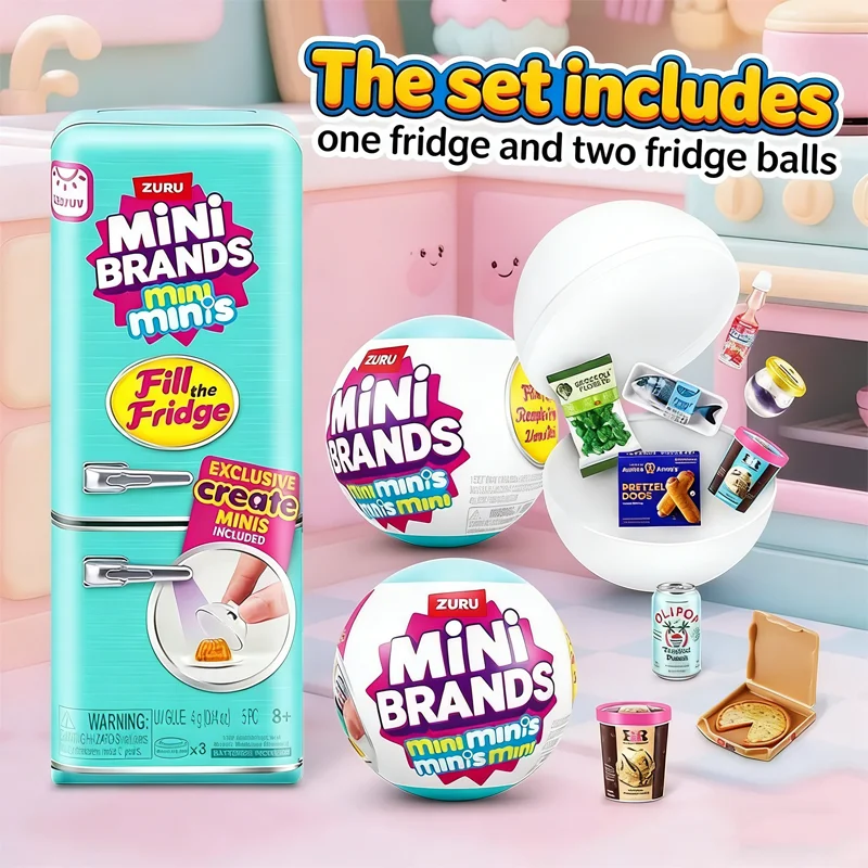 

ZURU Genuine Mini Brands Refrigerator Ball Blind Box Pretend Play Miniature Refrigerator Toys Realistic Dollhouse Furniture Gift