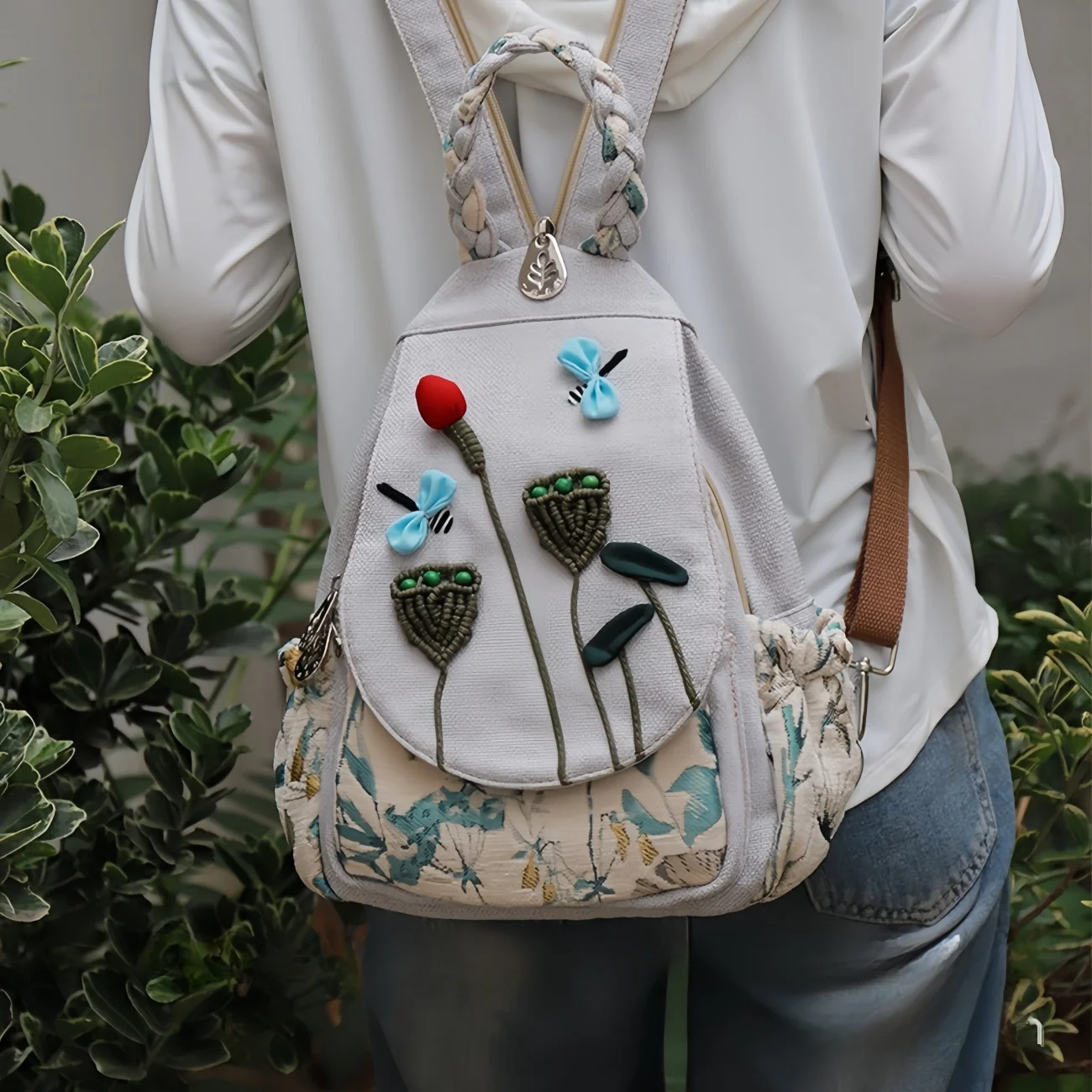 Lotus Pond Moon Handmade Multi layer Canvas Bag Birthday Gift for Girlfriend