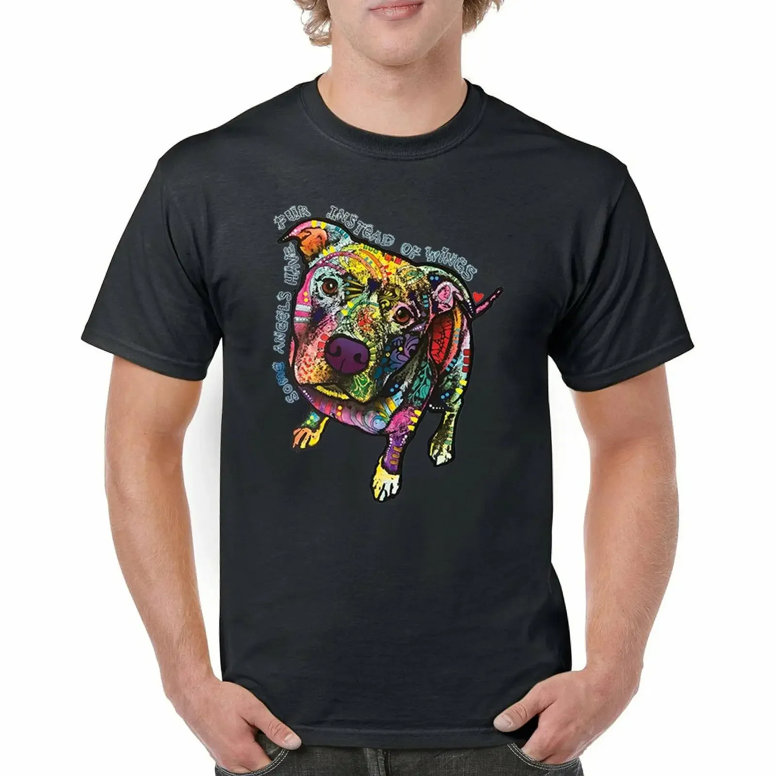 Dean Russo Pit Bull T Shirt Some Angels Have Fur Instead of Wings Men's vintage Washed streetwear designer clothes Slightly