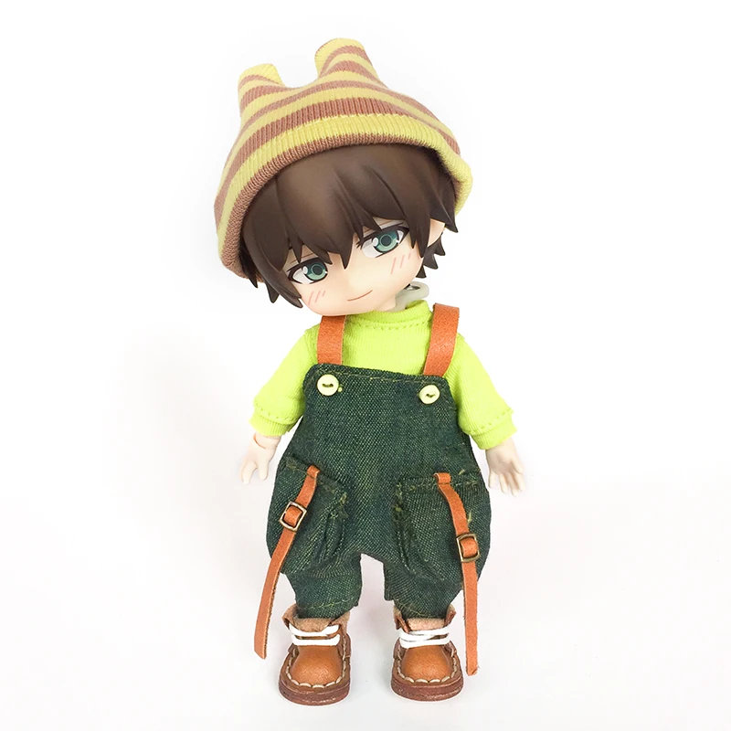 Ob11 Doll Checkered Loose Overalls Clothes Dolls Jeans Suit With Hat + T-Shirt Doll For Molly Gsc Ymy P9 P10 Body Uf Dolls