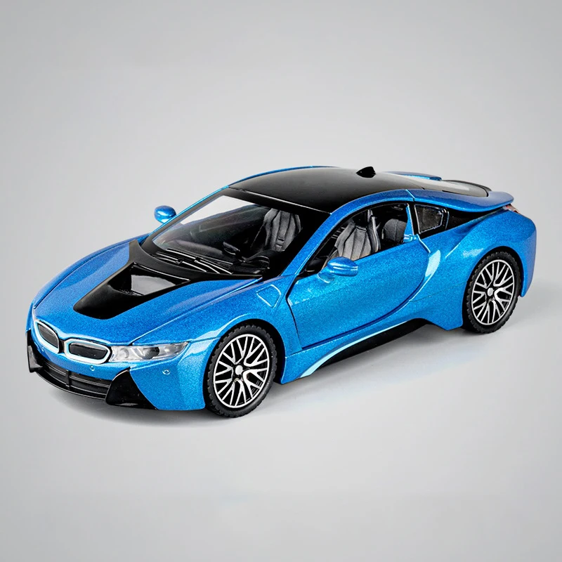 Miniatures 1:32 BMW I8 Super Sport Car High Simulation Diecast Alloy Model Car Sound & Light Pull Back Collection Kid Toy Gift