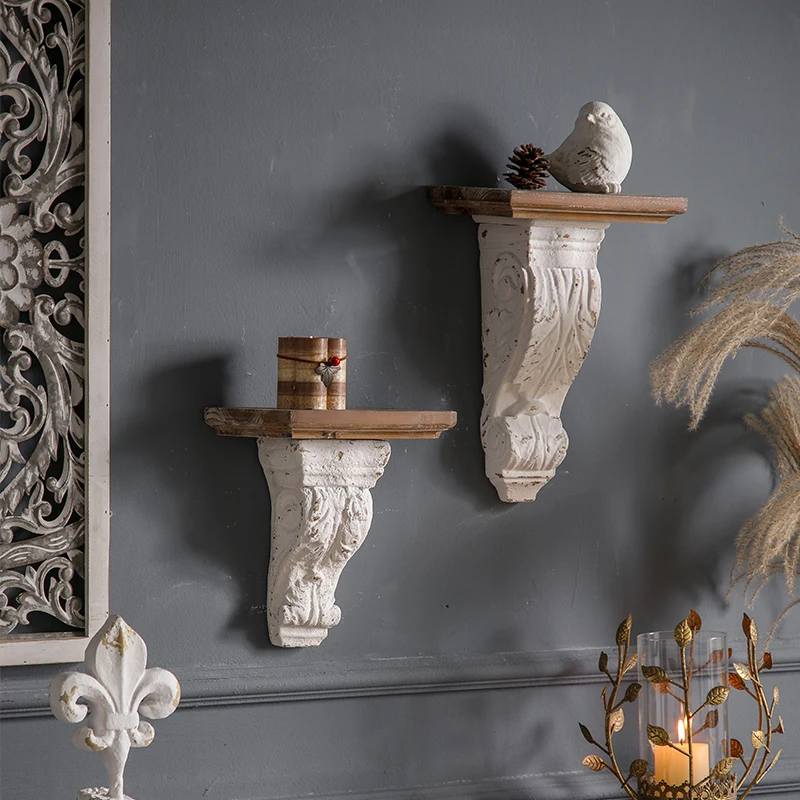 Vintage Wall Shelf, Magnesium Oxide + Fir Wood, French Corbel Bracket, Rustic Home Decor, Decorative Wall-Mounted Organizer