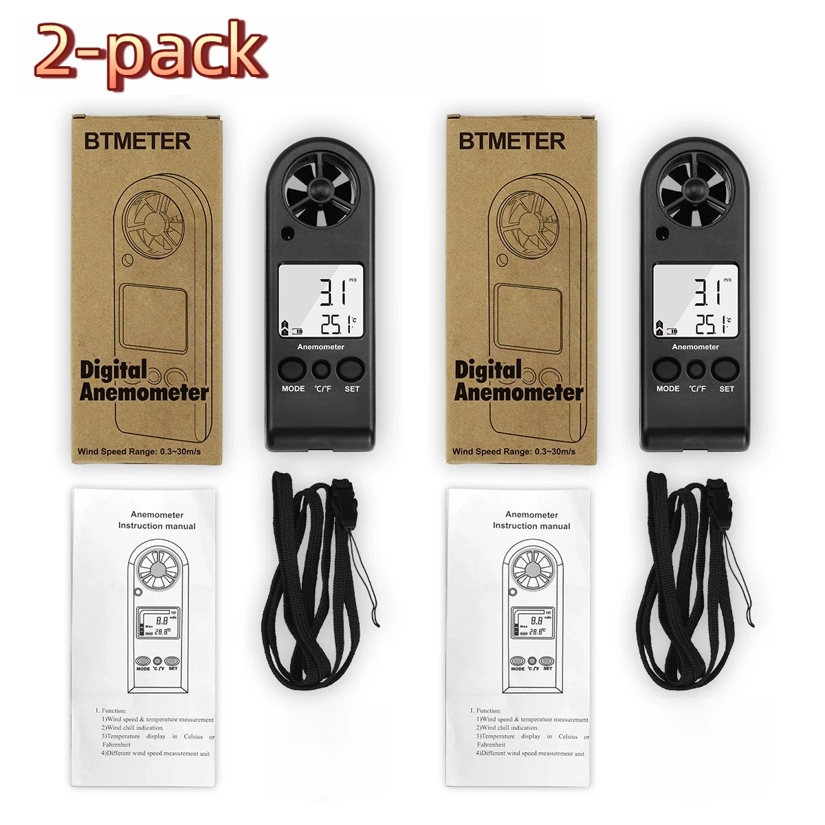 

Outdoor high-precision anemometer with temperature and wind measurement, one-key switching, automatic screen off