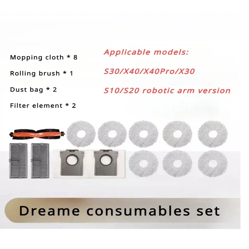 Original Dreame X40 Ultra/X40pro/S30 Series Accessories,dust Bag,filter,mop Cloth,Brush,cleaning Set,robot Vacuum Cleaner Parts