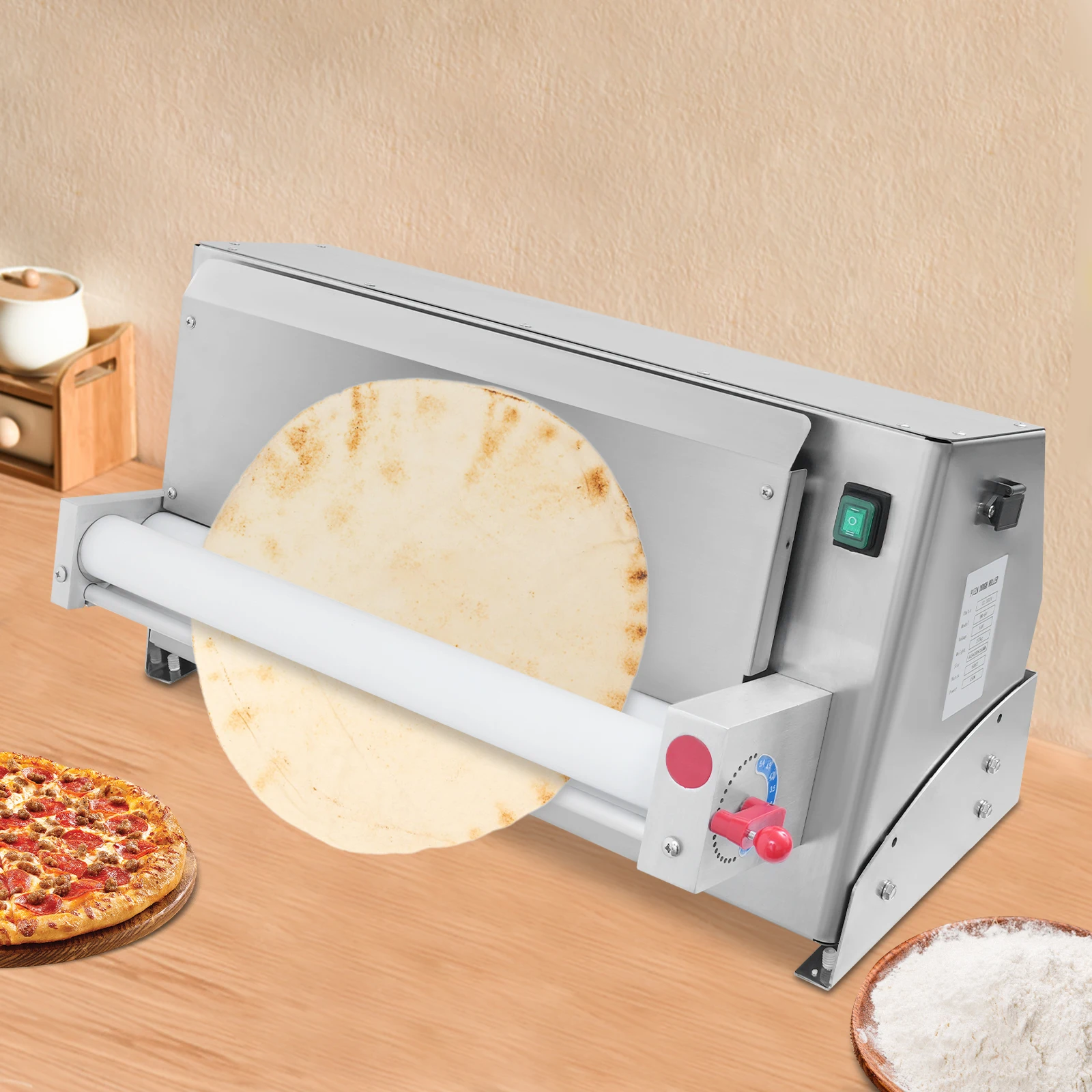 3-18インチシルバー電気ピザ生地マシン、110V食品グレード樹脂ピザプレス成形機卓上ピザショップ用