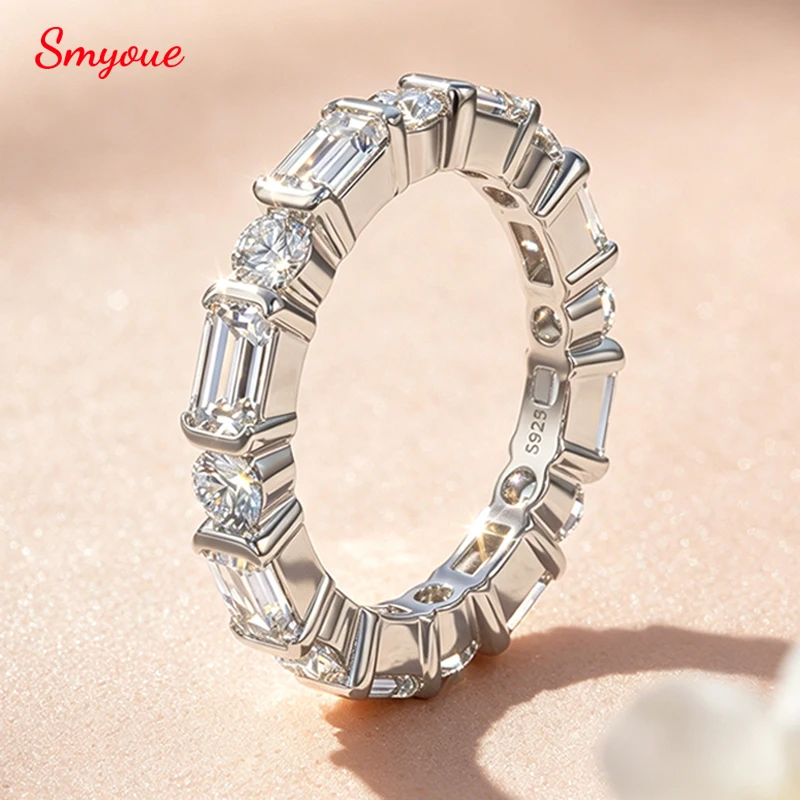 

Smyoue 3*5mm Emerald Cut Moissanite Wedding Rings for Women Couples Dating Jewelry Full Diamond Promise Band S925 Pure Silver