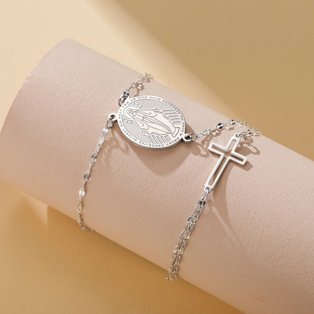 Dawapara Jungfrau Maria Handkette Kreuz Armband Religiöser christlicher Schmuck Weihnachtsgeschenk Edelstahl – Detail 14