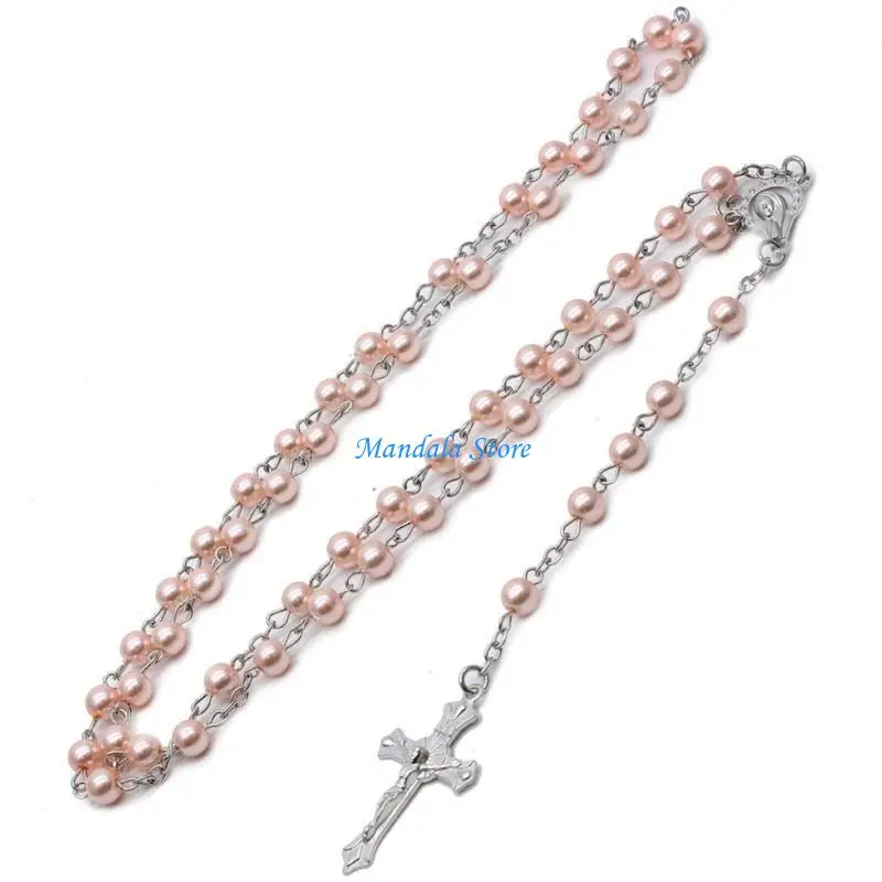 U2JC 6mm Pearl Rosary Necklaces Bead Hangable Pendant Charm