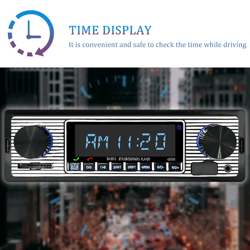 Hippcron Car Radio 1 DIN Stereo Digital MP3 Player Bluetooth FM Audio USB TF Music Handfree With In Dash AUX Input 12V Classical