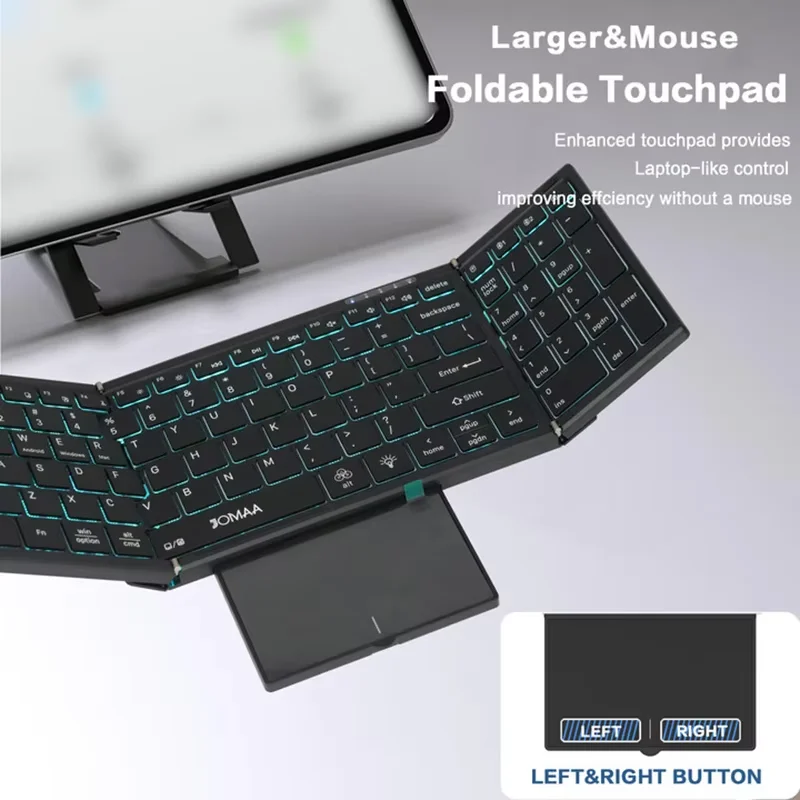 JOMAA Full Size Foldable Keyboard with Large Touchpad Numeric Pad 7-Color Backlit Rechargeable USB - Backlighting Folding Keyboa