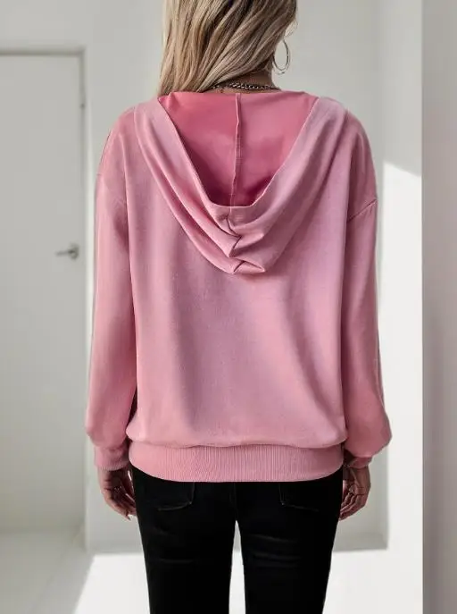 Women's Hoodie 2025 New Era Fresh and Sweet Wind Slant Zipper Velvet Solid Color Hoodie Simple Casual Elegant Hoodie for Women