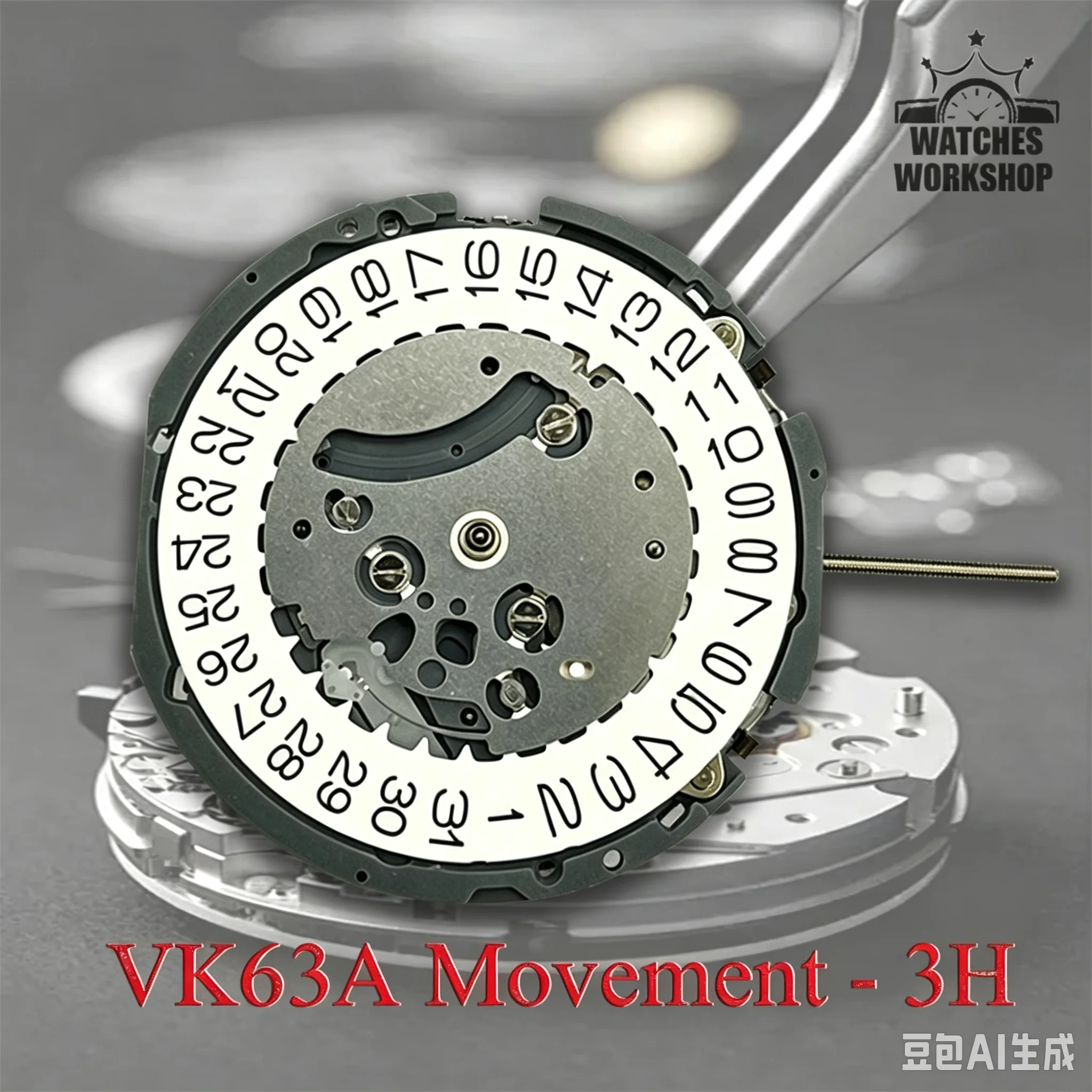 VK63 Chronograph Quartz Watch Movement With Battery Multifunctional White Calendar at 3 o'clock Watch Mod Replace Accessories