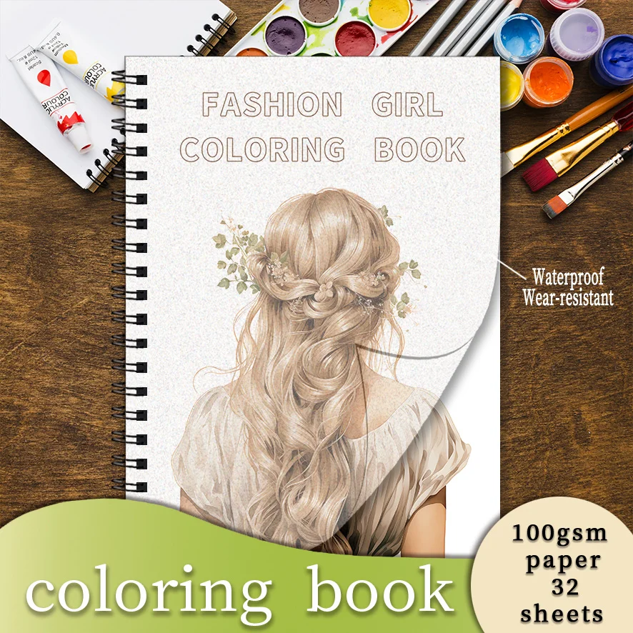 

Coloring Book - 8.3x 11.2 inches 32 pages Temperament Girls Coloring Book - Can Relax, Relieve Stress, Holiday Party Gift, Back