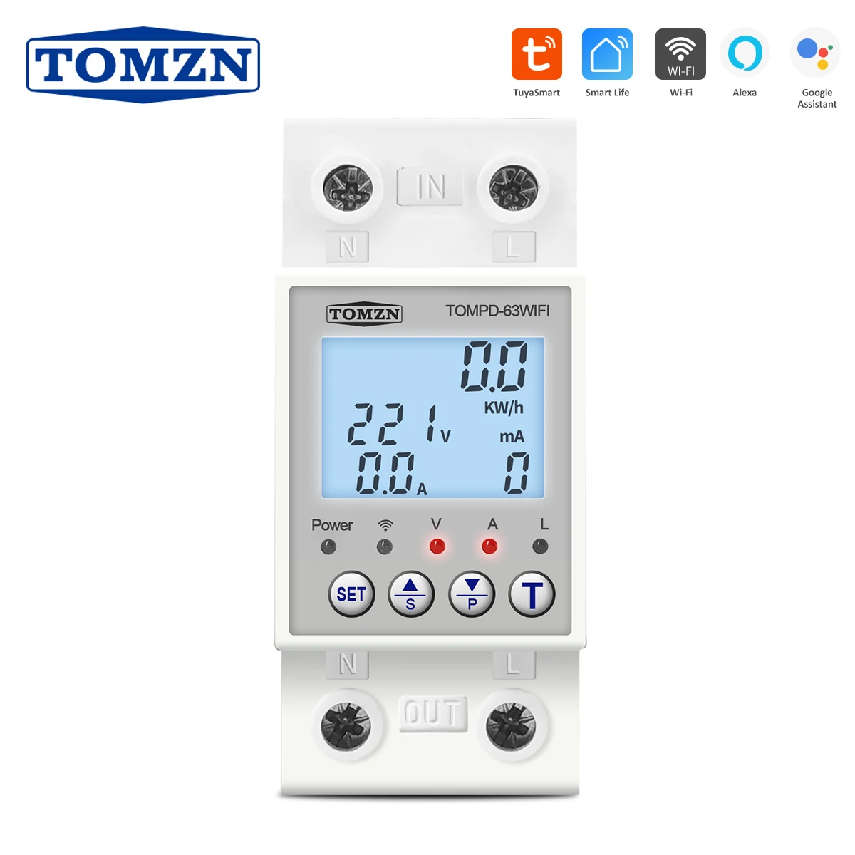 TOMPD-63 Interruttore WFI 63A smartlife TUYA Interruttore automatico Contatore di energia Temporizzatore di misurazione con corrente di tensione e