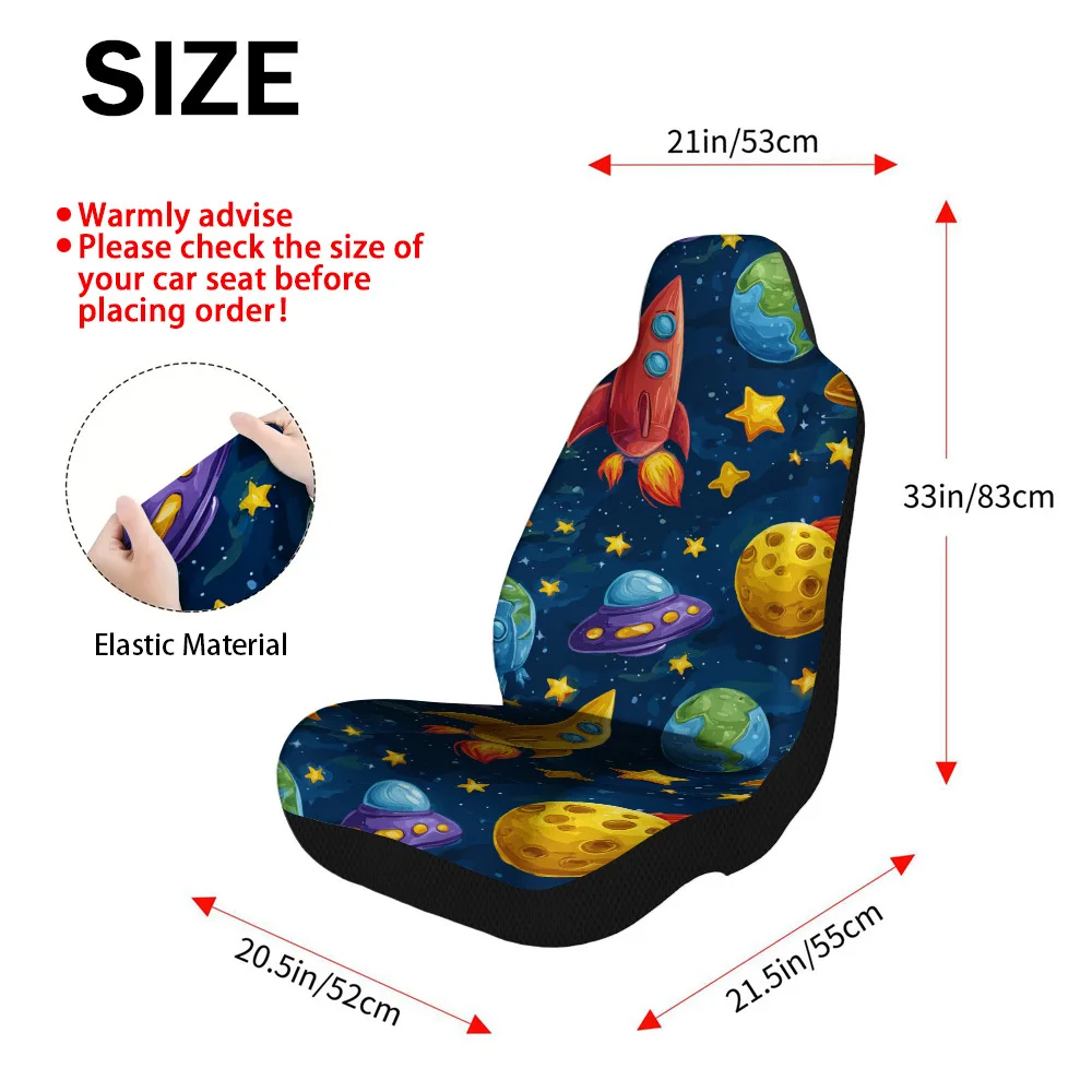 Set Of 2 Space Adventure Rocket-Themed Car Seat Covers – Suitable For Cars, Trucks, Vans, And Suvs | Long-Lasting Polyester Seat