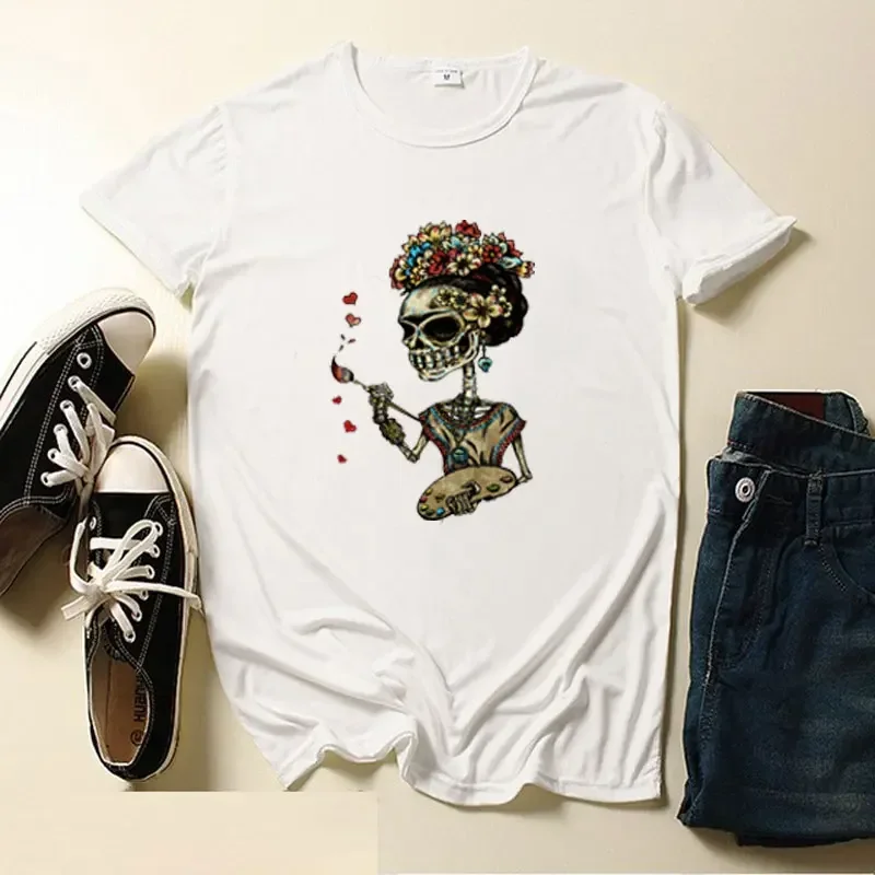 Skull Day of The Dead Graphic T Shirts Skeleton Woman Tshirts Mexican Heritage Flowers Black Tops Casual Kawaii Funny Clothes