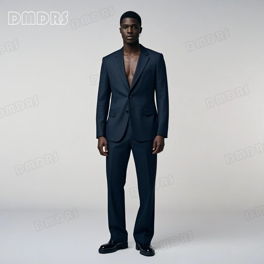 Two Pieces Men's Formal Suit Set, Notched Lapel Blazer and Pants, Slim Fitted Smart Tuxedo, Customized Plus Size Suits