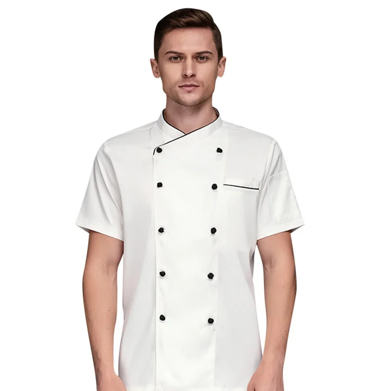 Chef Jacket for Men Women Short Sleeve Classic Buttons Restaurant Kitchen Cook Coat Waiter Uniform