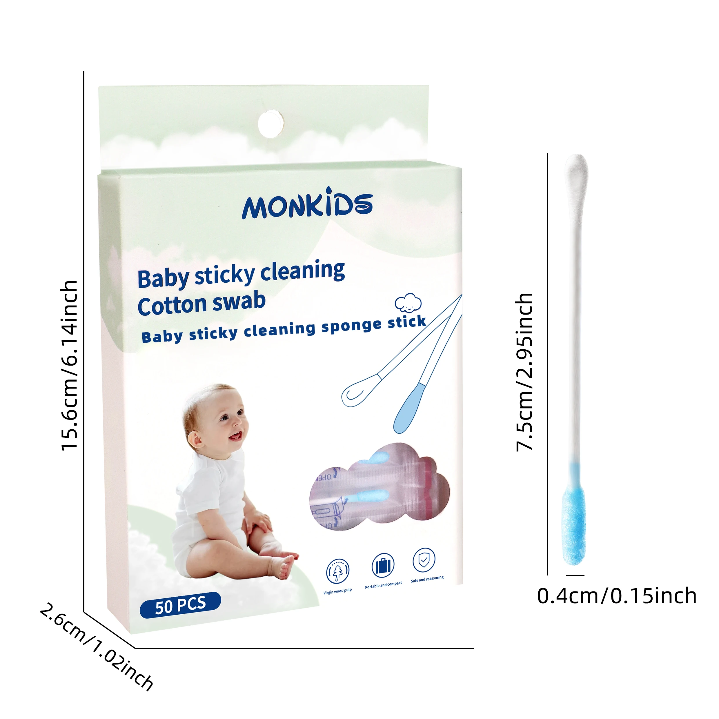 50PCS cleaning cotton swab, soft, mild and odorless, used for personal hygiene and easy cleaning.