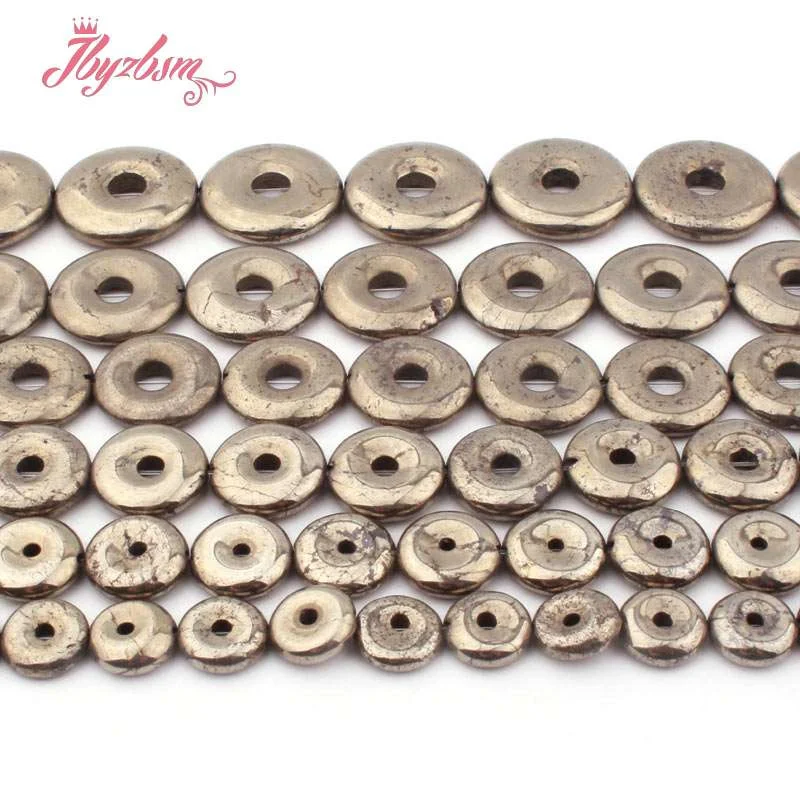 Natural Pyrite Beads Donut Stone Loose Beads for DIY Necklace Bracelet Jewelry Making Strand 15 Inch 12/16/18/20mm Free shipping