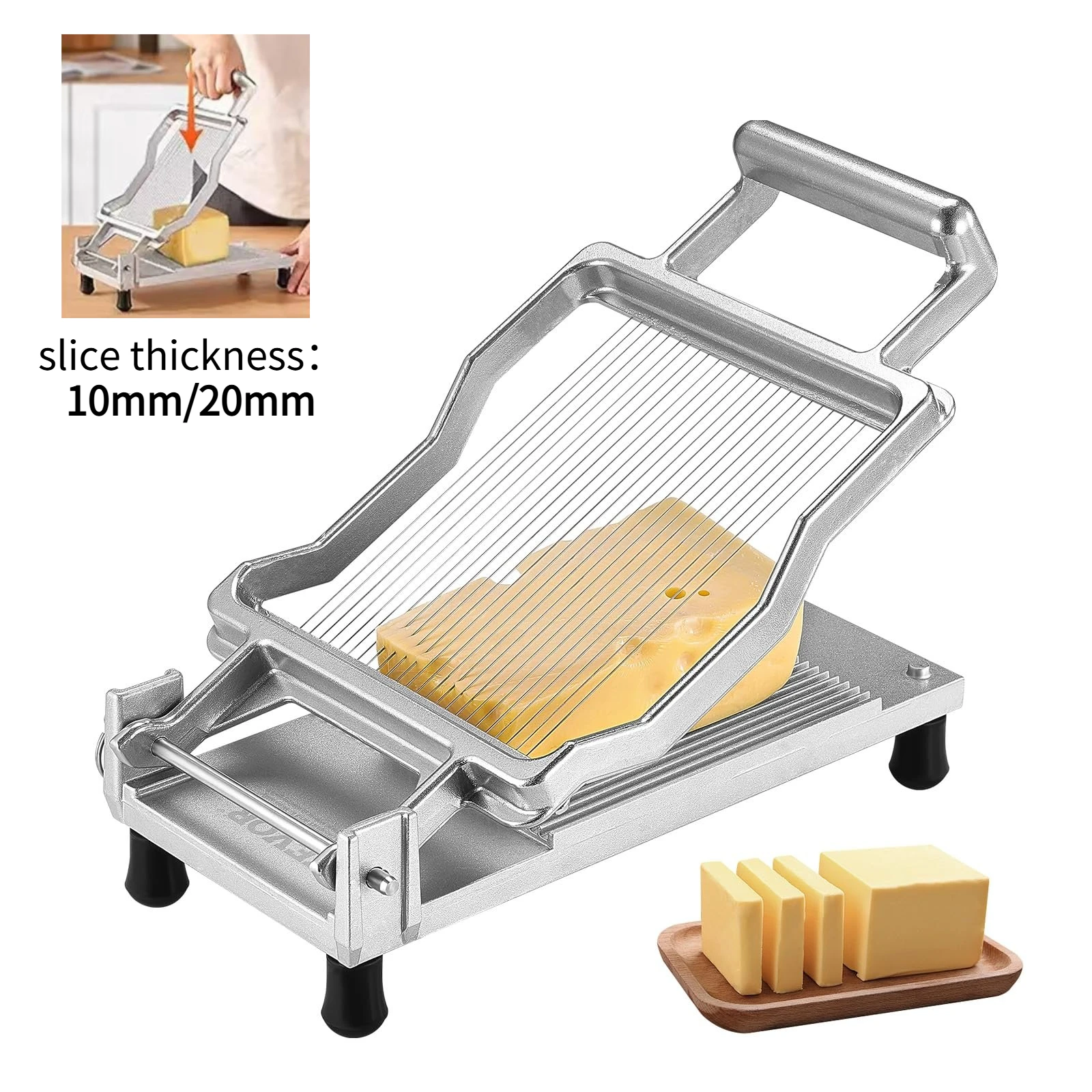 Cheese Slicer Butter Cutter with 10mm/20mm Ultra-Thin Cheeser Blade Detachable Aluminum Alloy 316 Stainless Steel Knife Wire