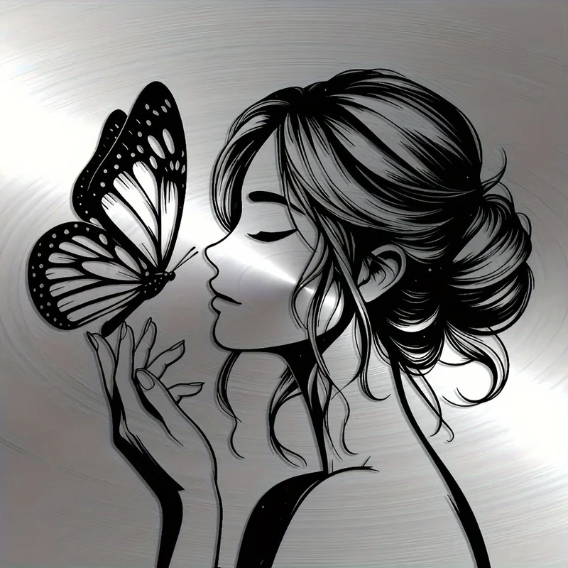 Elegant Butterfly & Woman Metal Wall Art - Classic Sculpture