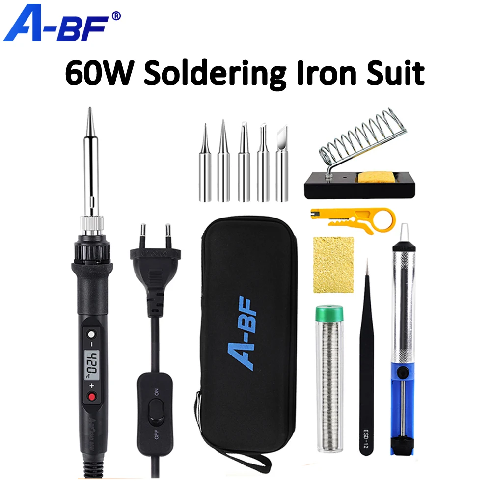 A-BF 220V/110V Kit Besi Solder Tampilan Digital Alat Besi Las Listrik Perbaikan Ujung Solder Suhu Dapat Disesuaikan