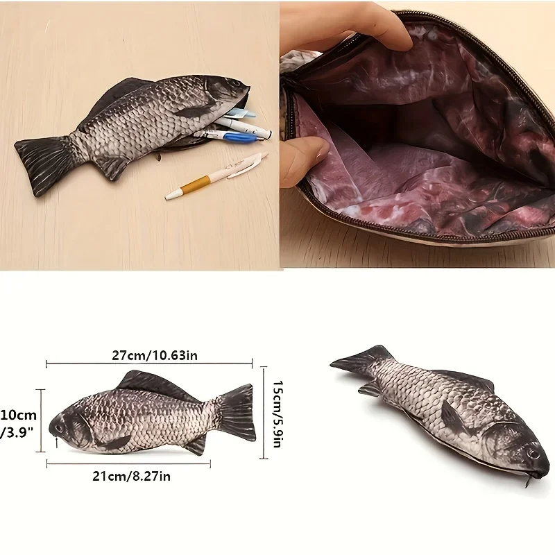 [Koi Fish Pen Case] Realistic Koi Fish-Shaped Pen Case - Durable Polyester Pencil Holder with Scales & Fins, Cute School