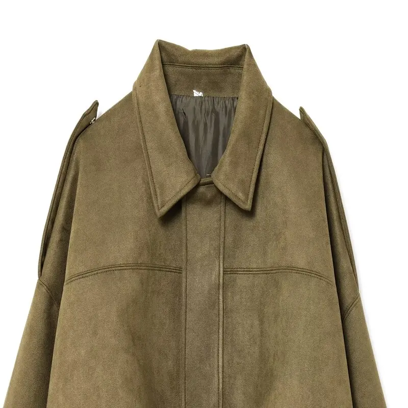 Spring 2025 Women's Versatile Faux Suede Pilot Jaet Outerwear Loose Fit ort Length Faionable And Versatile