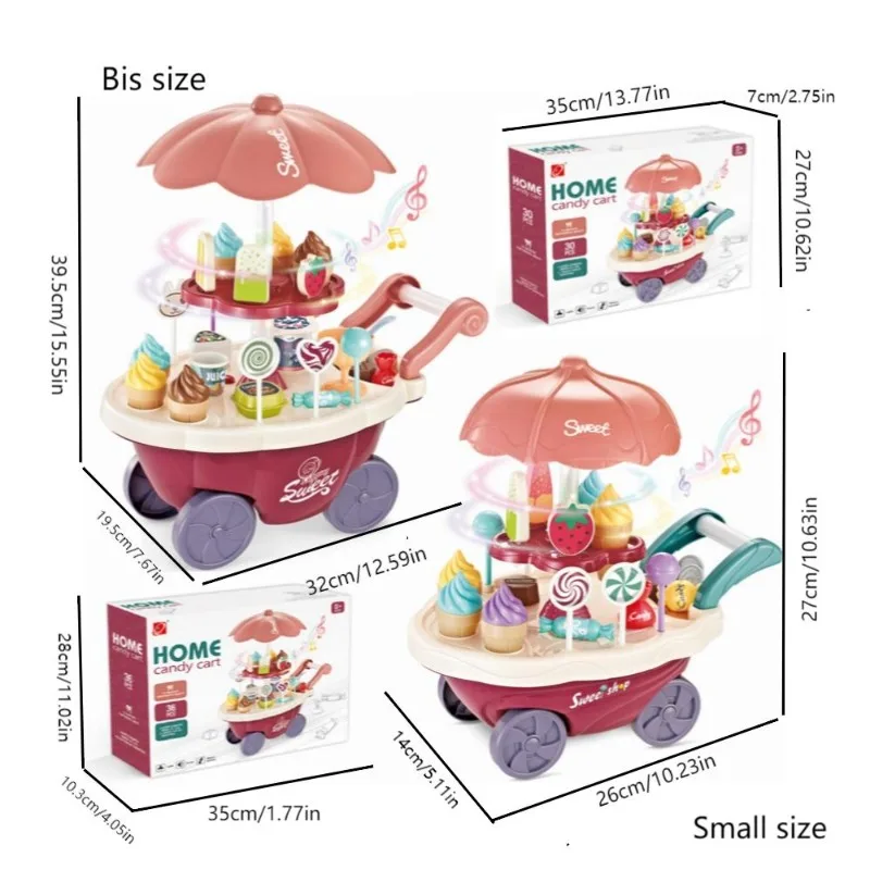 เด็กจําลองเกมครัวของเล่น Candy Cart House ไอศกรีมทําอาหารชุดของเล่นแกล้งทําเป็นเล่นของเล่นสาวของขวัญ