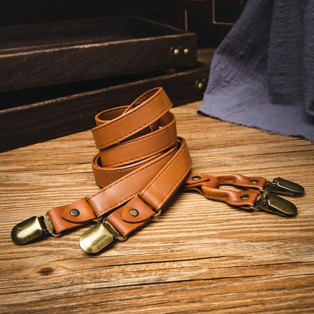 

Fashion Black Suspenders for Men Brown British Style Leather Suspenders Retro Metal Clip Suspender Clip Men