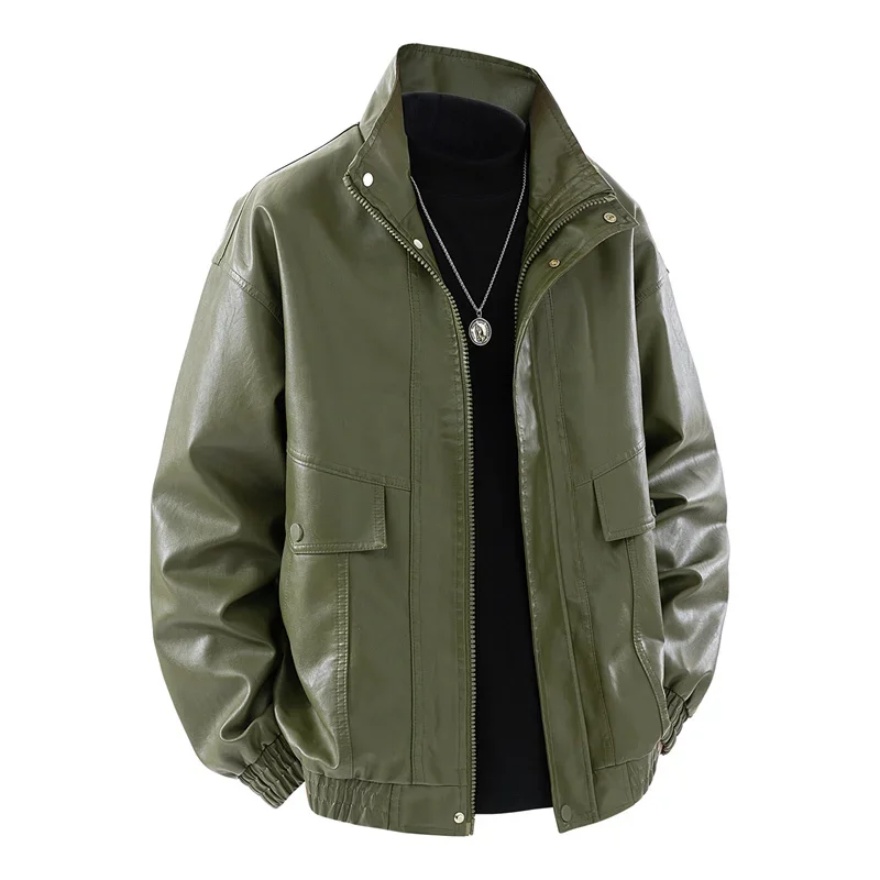 Men Simplicity Casual Solid Tops Spring Autumn Lapel Comfort Windproof Coat New Fashion Loose Versatile Leather Jacket Men