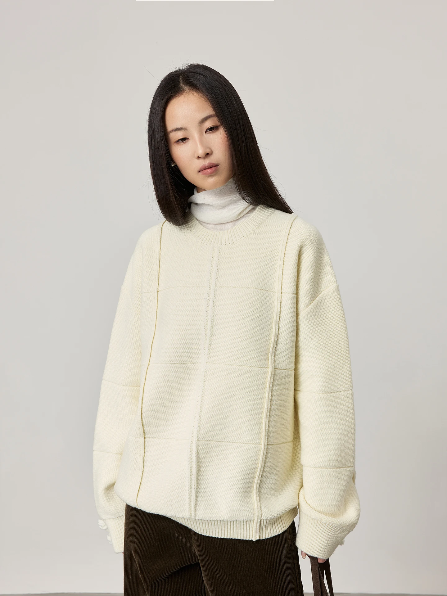 

CAREMIND Casual Sle Long Sve Knitted Sweater round Ne Plaid Design Autumn Winter Women's Loose Fit Faion Online Excl...