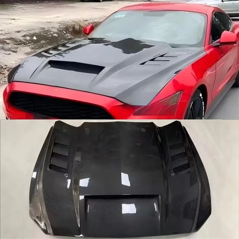 

High Quality Carbon Fiber Engine Hood Cover Upgrade Auto Parts Kit For Mustang 2018-2023