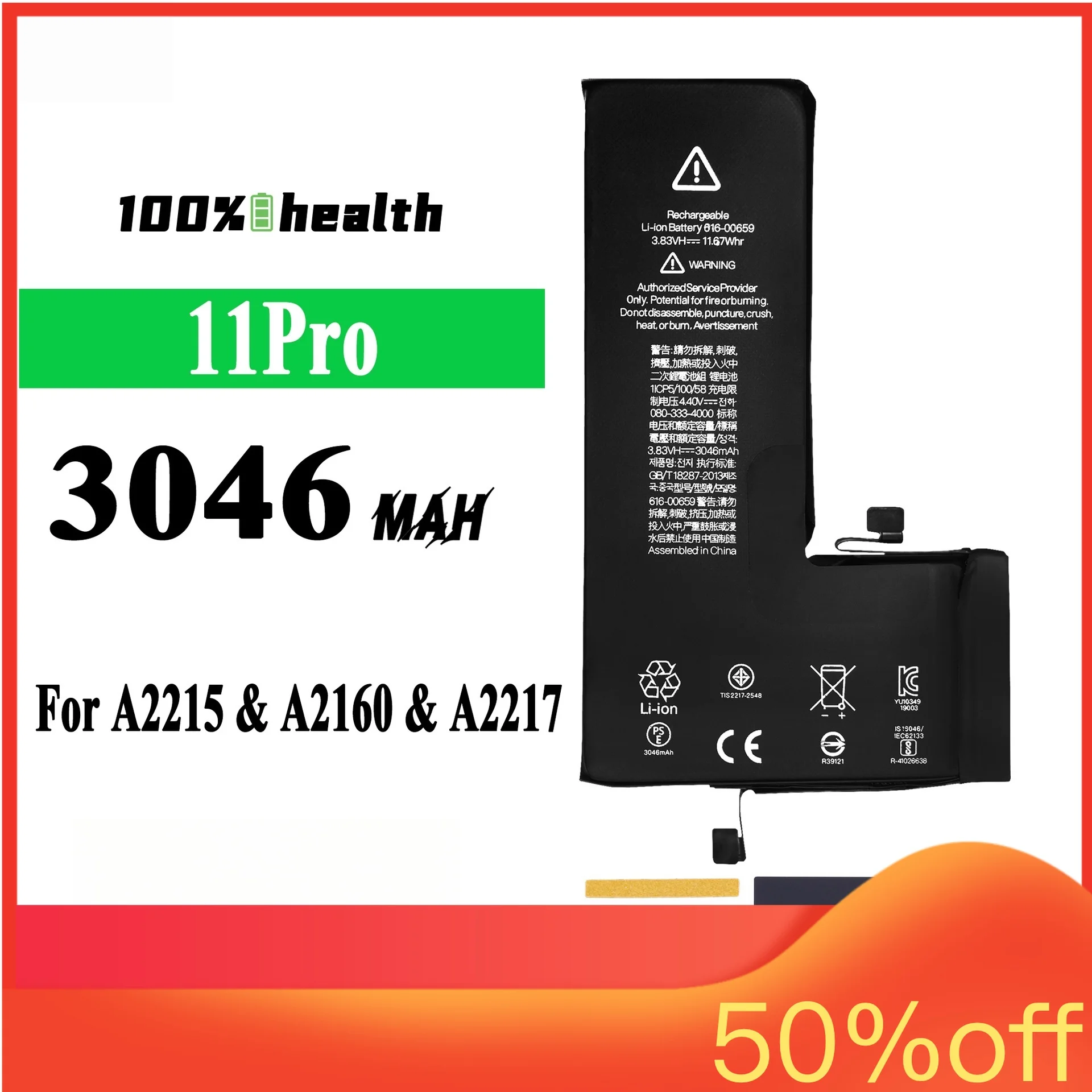 3046mah for IPhone 11Pro Phone Battery for A2216 A2160 A2217 Brand New 0 Cycle Non Pop Up High-performance Lithium Battery