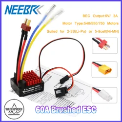 NEEBRC 60A Brushed ESC 6V/3A BEC Built-in 3 Modes T/XT60/Tamiya 2-3S for RC Model Car Vehicles Boat Tanks 540/550/750 Motors